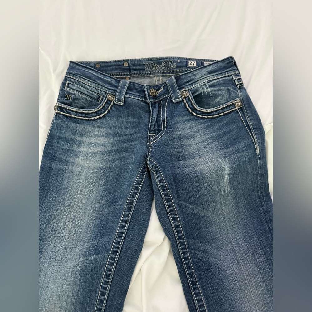Miss Me Blue Boot Cut Jeans with Silver Embellishments - Picture 4 of 8